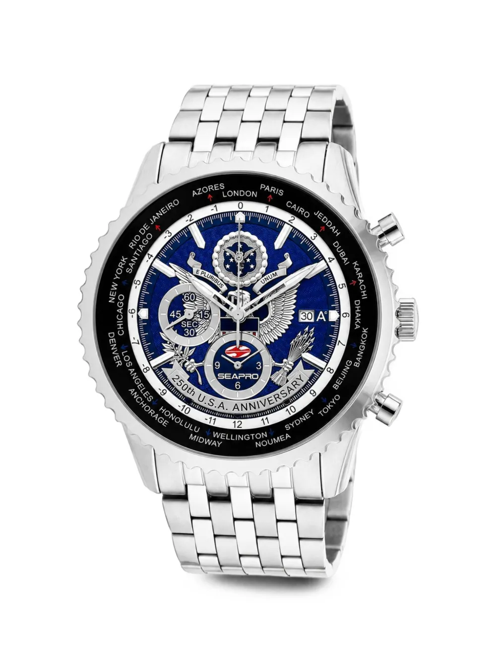 SEAPRO Orologio 250th Anniversary Meridian World Timer 45mm - Blu