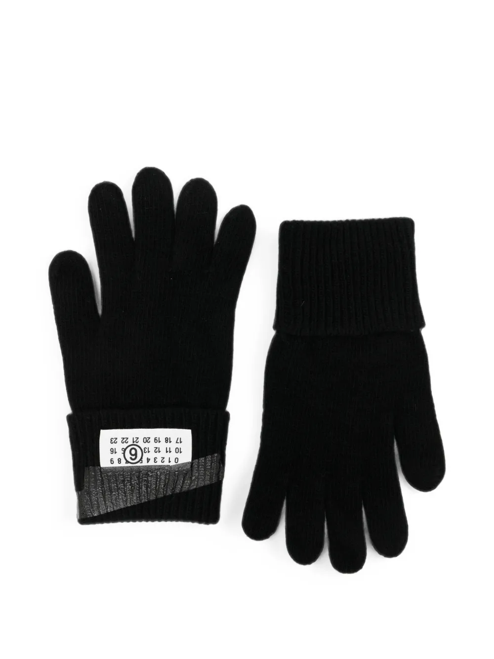 MM6 Maison Margiela Kids logo-patch ribbed gloves - Nero