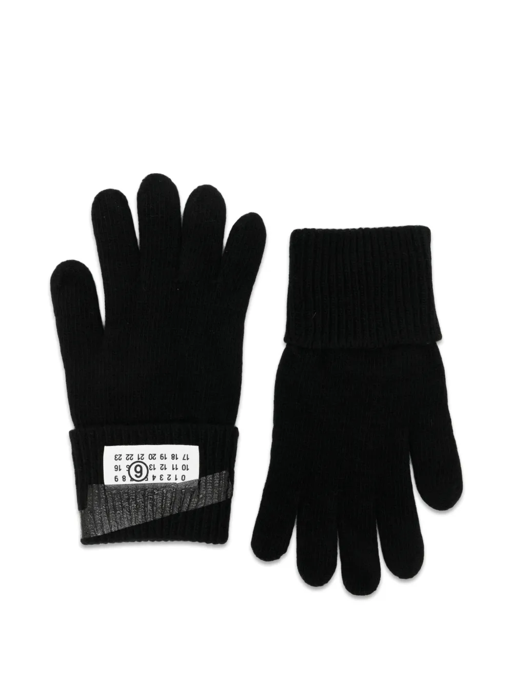 MM6 Maison Margiela Kids logo-patch ribbed gloves - Nero