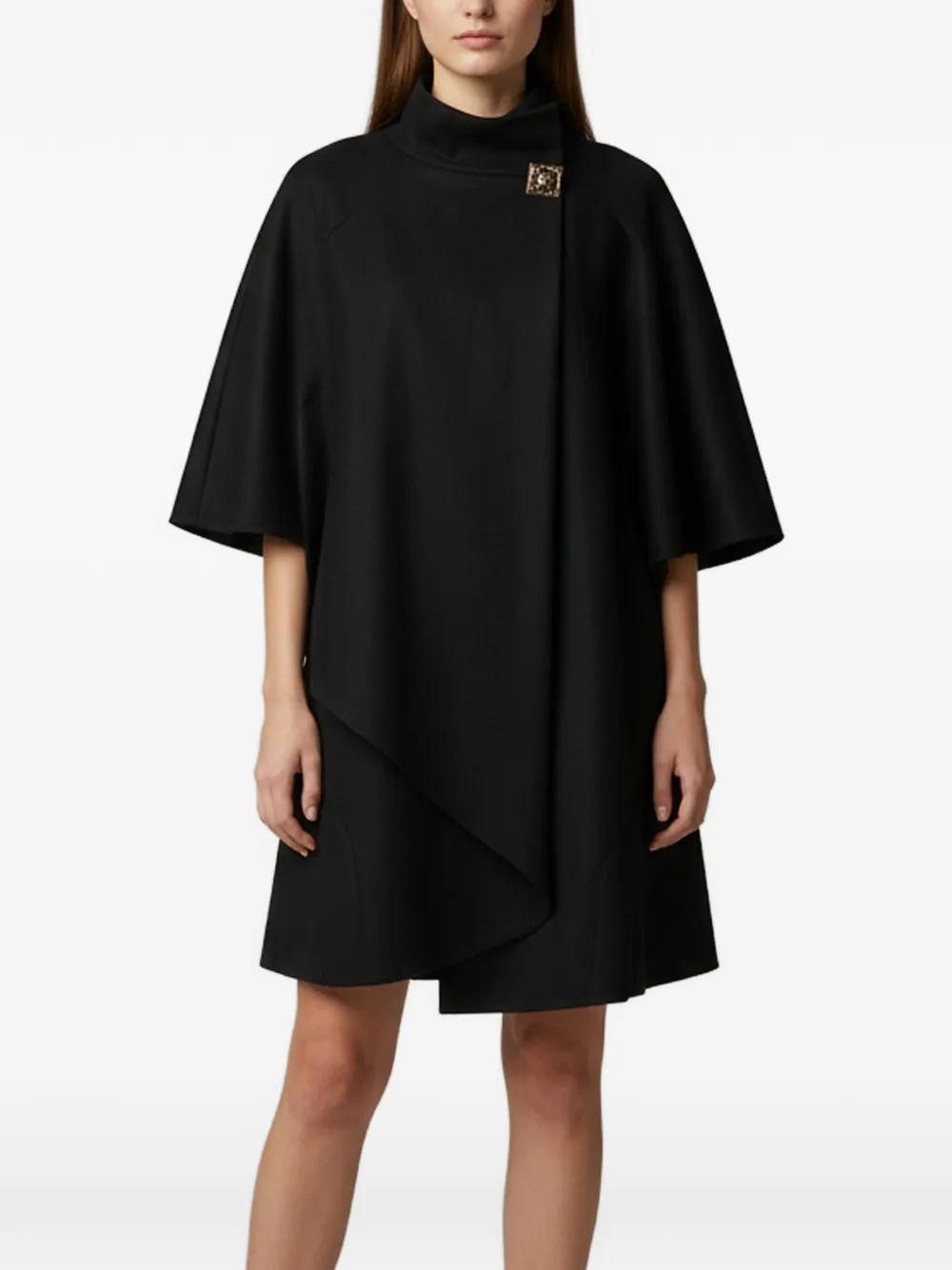 CHANEL Pre-Owned brooch-detail cape coat - Schwarz