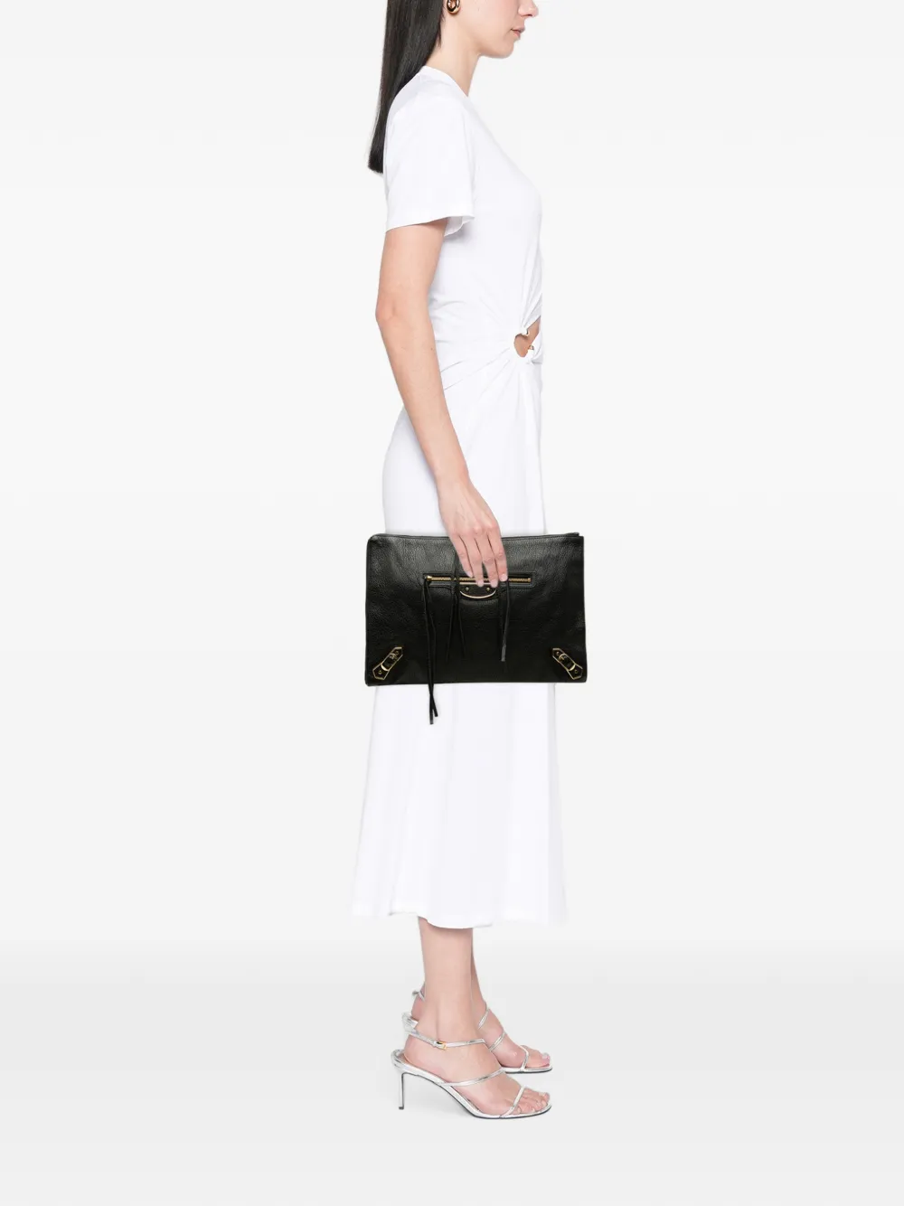 Balenciaga Pre-Owned 2018 Medium Goatskin Motocross Classic Metallic Edge clutch bag - Nero