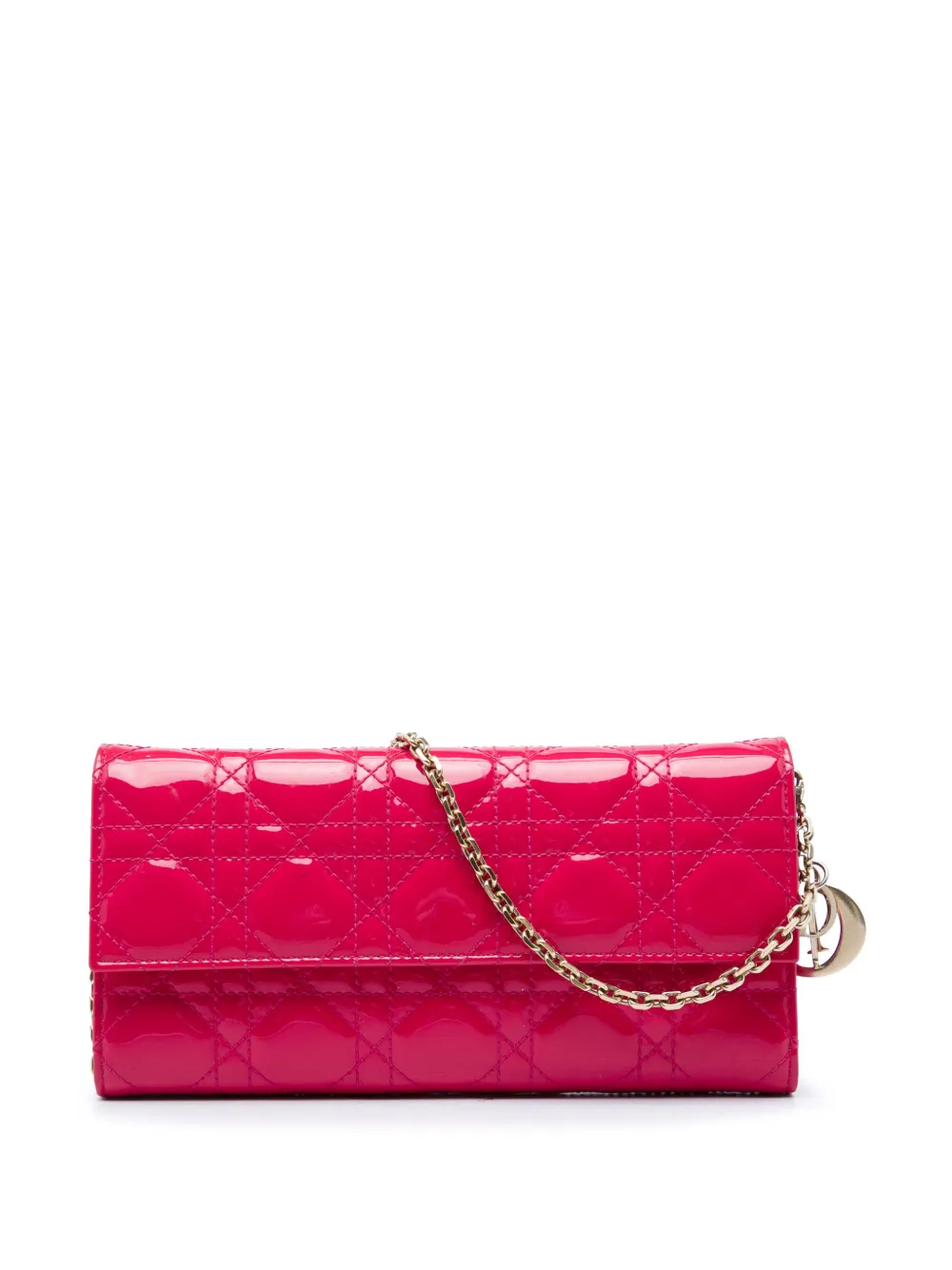 Christian Dior Pre-Owned portefeuille verni Cannage Lady Dior à bride en chaîne (2014) - Rose Christian Dior Pre-Owned portefeuille verni Cannage Lady Dior à bride en chaîne (2014) - Rose
