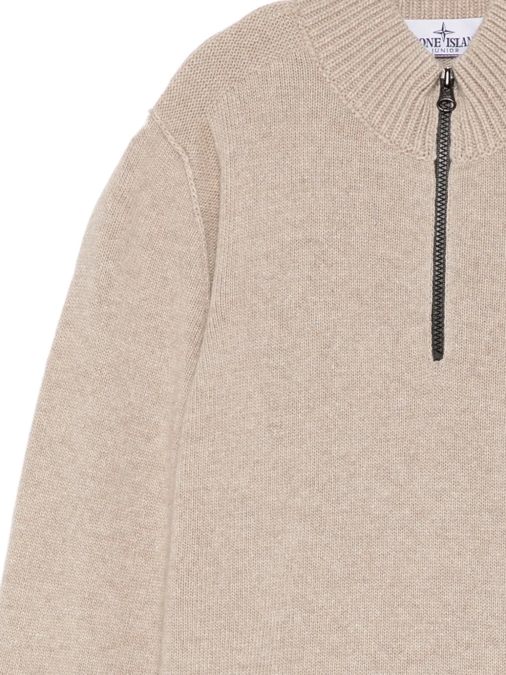 Stone Island Junior Trui met halve rits en logo-patch Beige