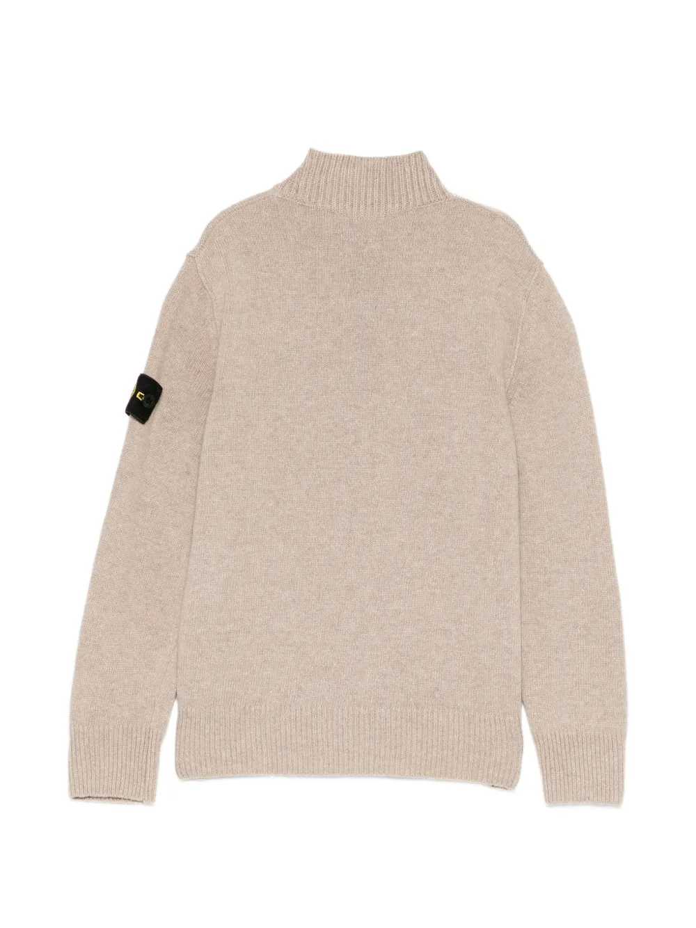 Stone Island Junior Trui met halve rits en logo-patch Beige