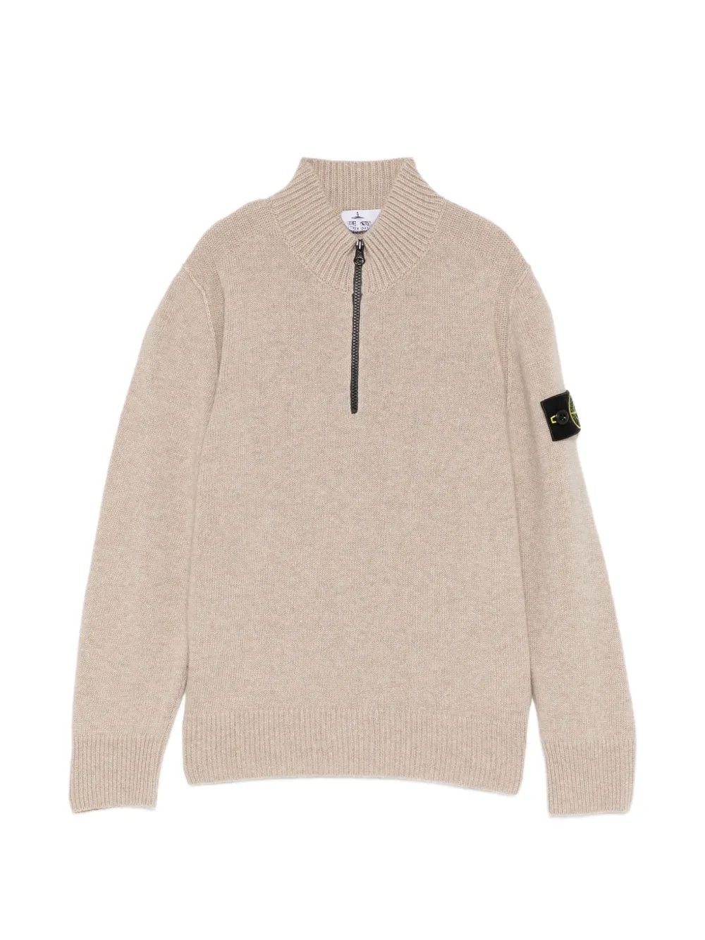 Stone Island Junior Trui met halve rits en logo-patch Beige