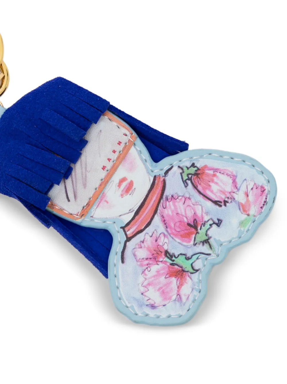 Marni Kids Sleutelhanger met bloemenprint en franje Blauw
