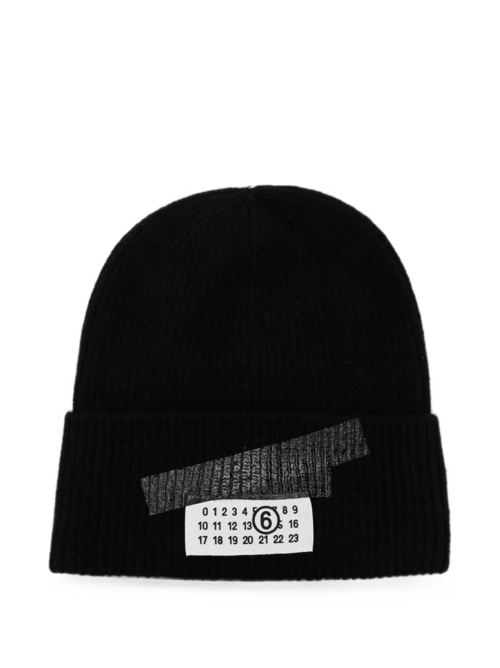 MM6 Maison Margiela Kids logo-patch ribbed-knit beanie hat - Nero