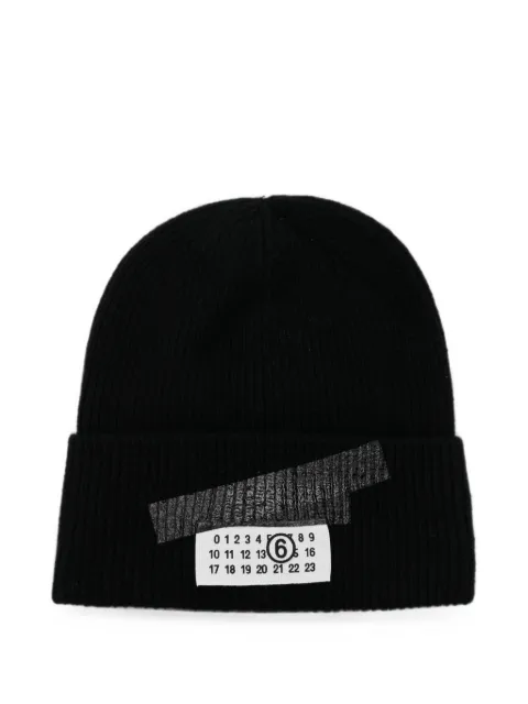 MM6 Maison Margiela Kids logo-patch ribbed-knit beanie hat