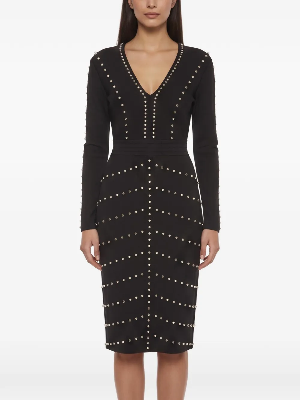 Elisabetta Franchi pearl-embellished V-neck midi dress - Nero