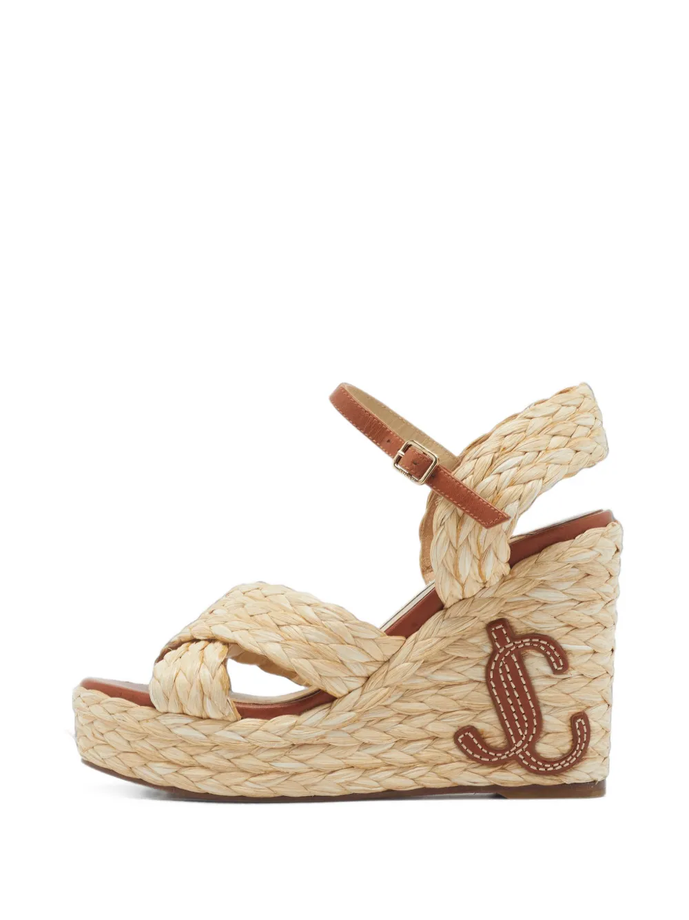Jimmy Choo Pre-Owned Dellena braided raffia wedge sandals - Nude