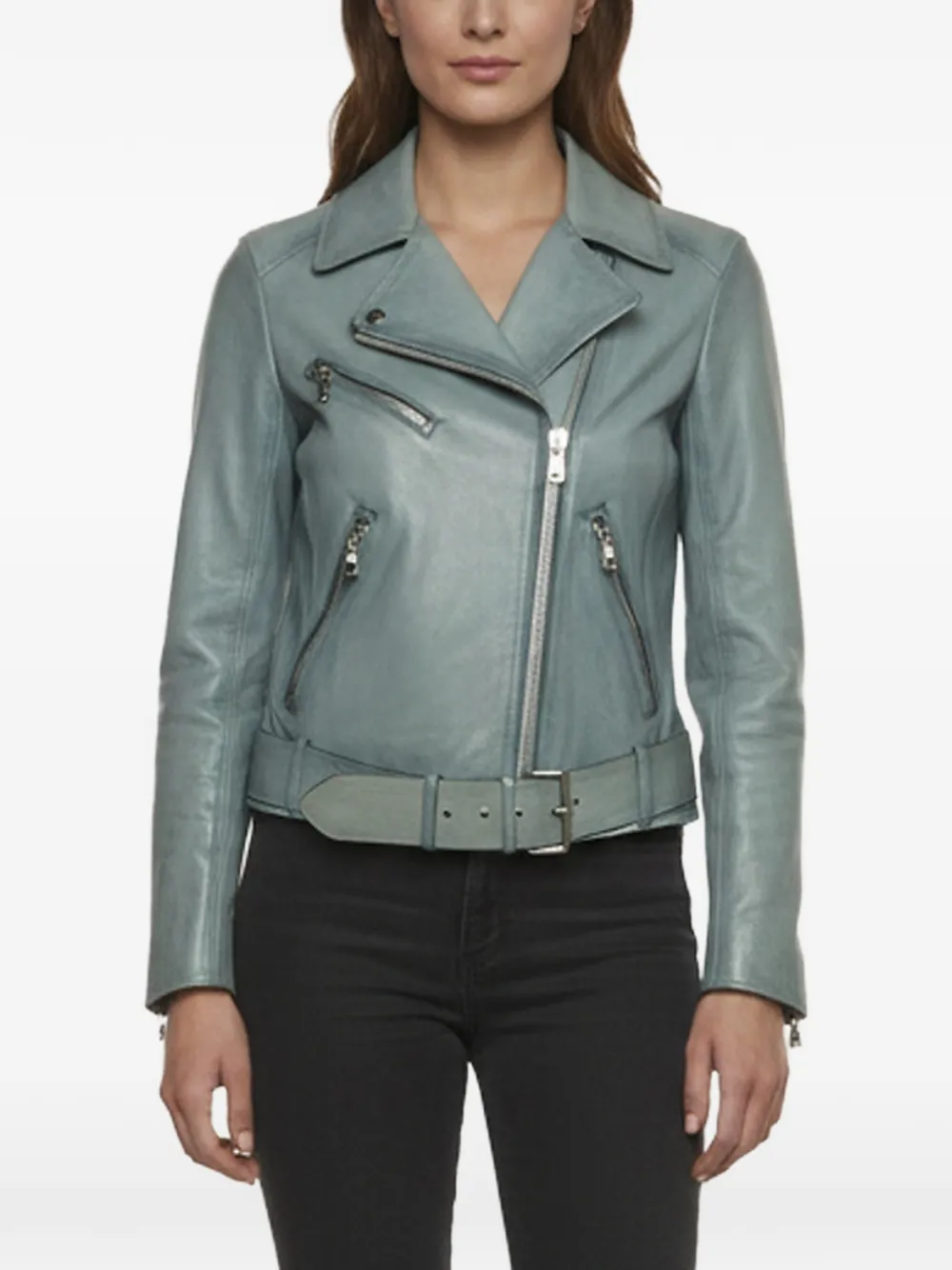 Miu Miu Pre-Owned veste zippée à taille ceinturée - Bleu