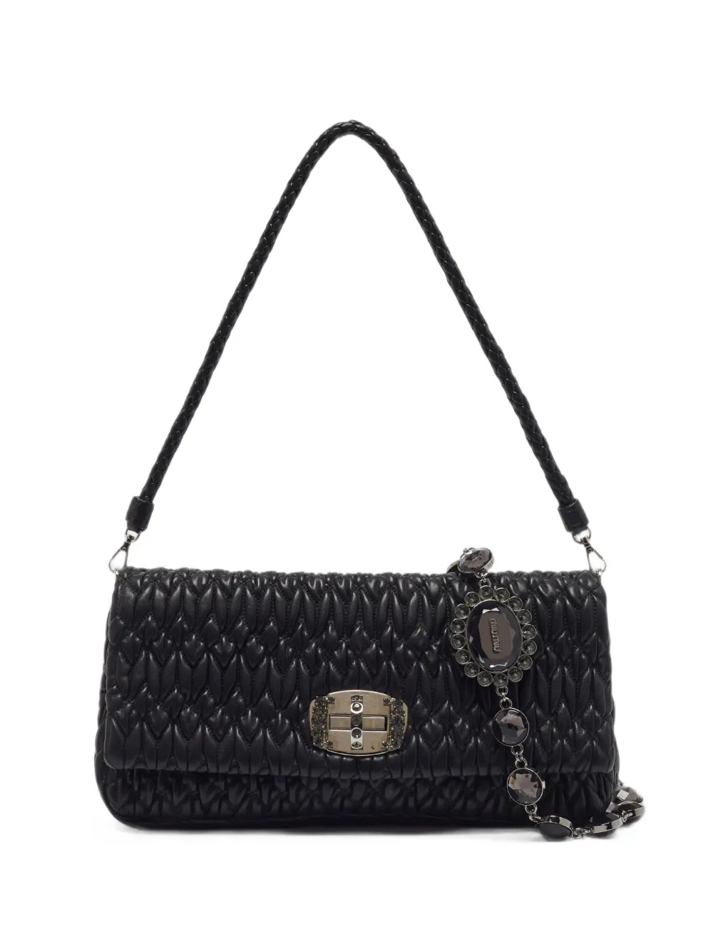 Miu Miu Pre-Owned crystal-embellished matelassé shoulder bag - Nero