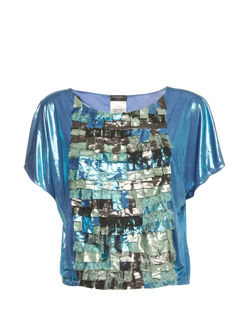 CHANEL Pre-Owned 2016 lace-panelled fringed blouse - Blu