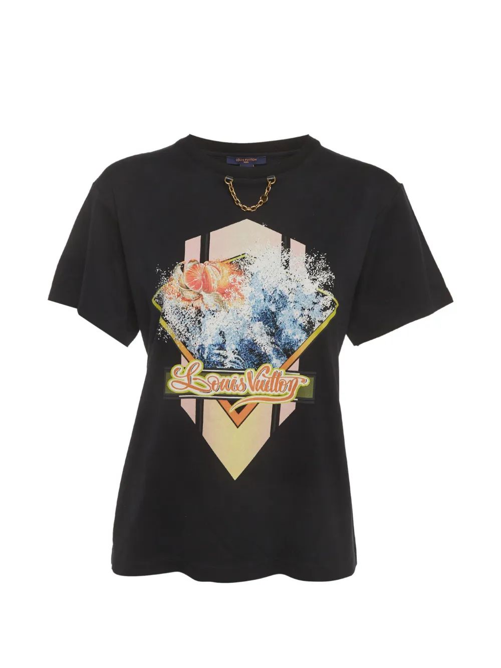 Louis Vuitton Pre-Owned graphic-print chain-detail T-shirt - Nero