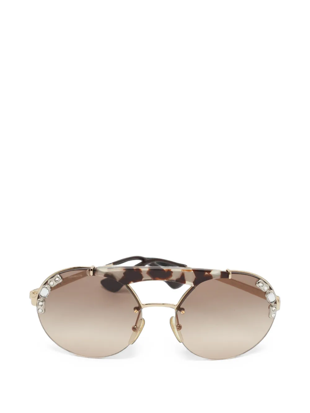 Prada Pre-Owned Ornate crystal-embellished round-frame sunglasses - Gold