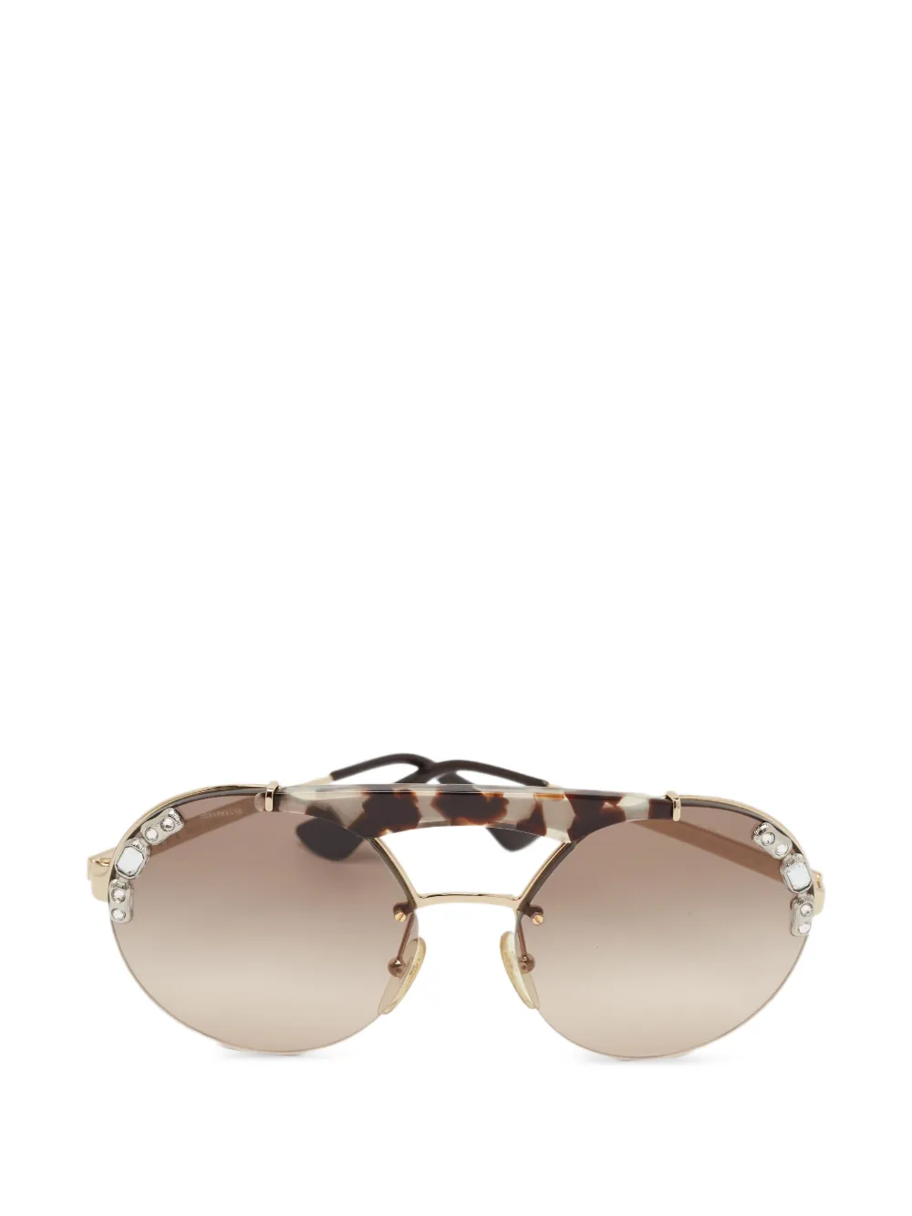 Prada Pre-Owned Ornate crystal-embellished round-frame sunglasses - Oro