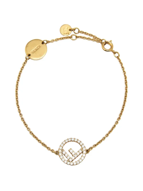 Fendi Pre-owned F Is Fendi Crystal-embellished Bracelet in Gold