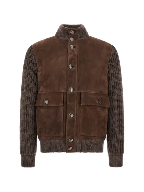 Brunello Cucinelli suede-panel ribbed-knit jacket