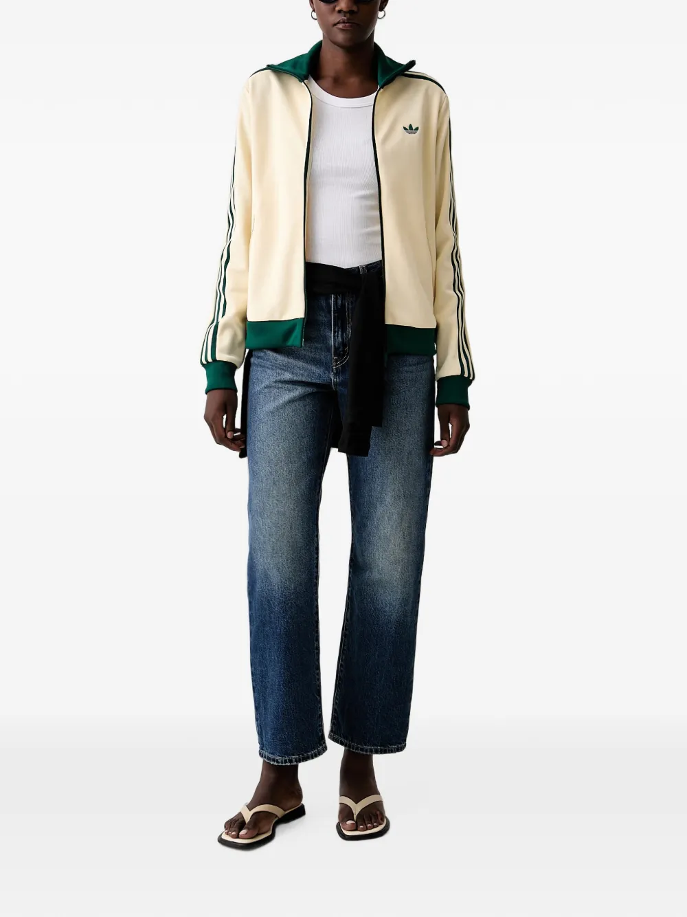 adidas logo-embroidered striped track jacket Beige