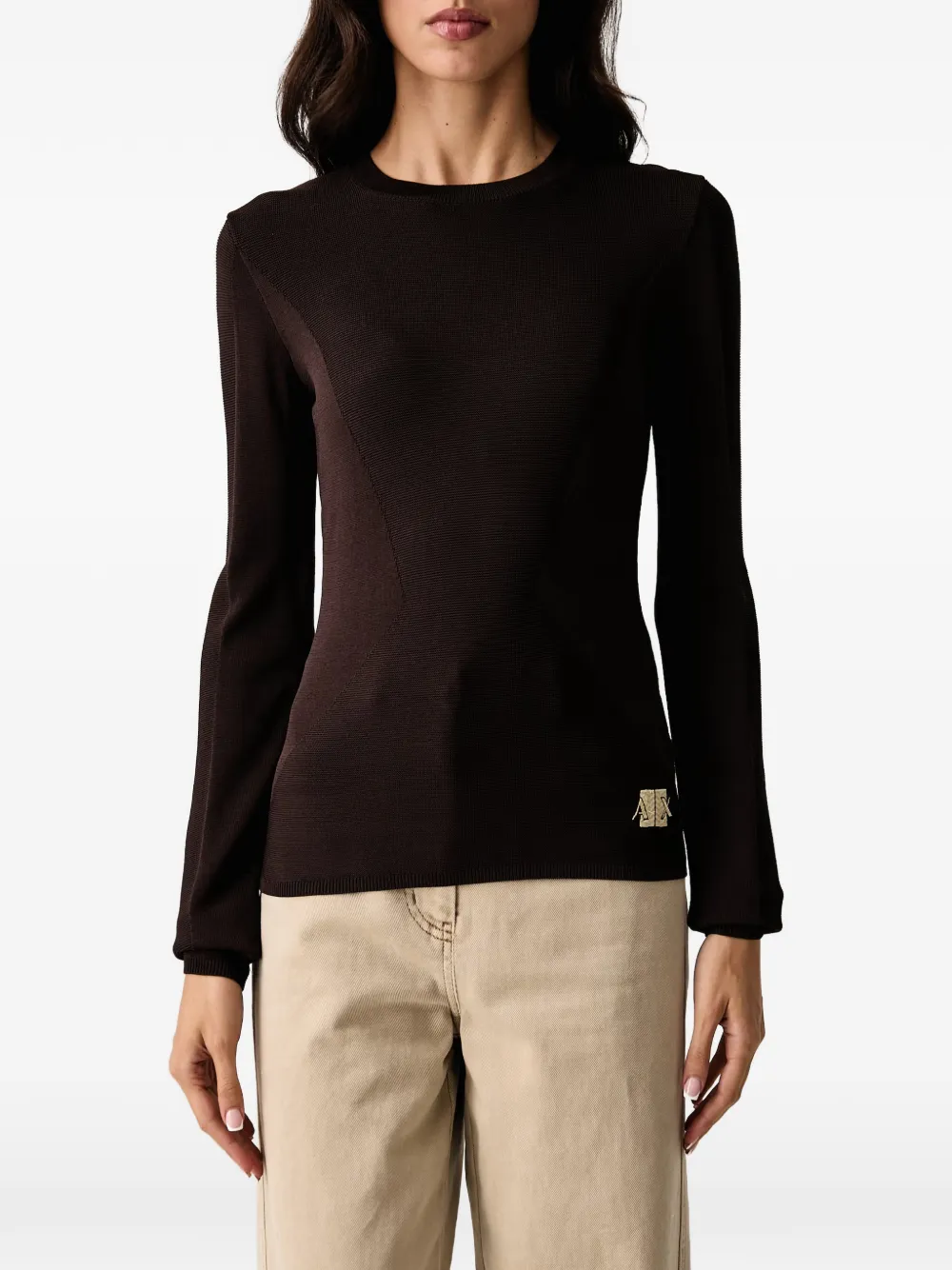 Armani Exchange logo-embroidered ribbed-knit sweater Bruin
