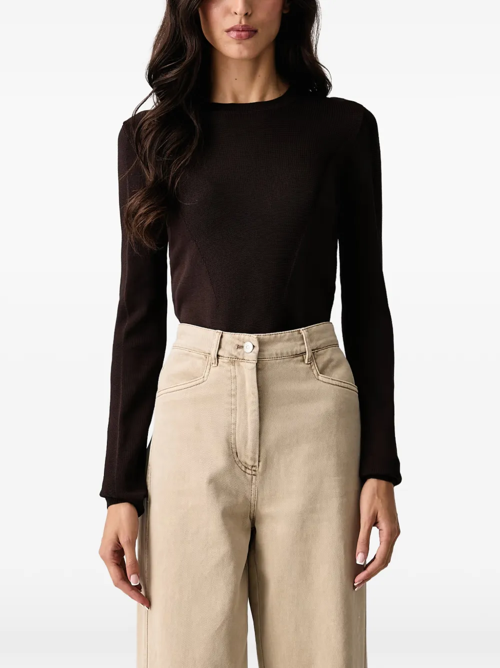 Armani Exchange logo-embroidered ribbed-knit sweater - Marrone