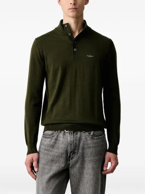 Aeronautica Militare button-placket logo-embroidered sweater
