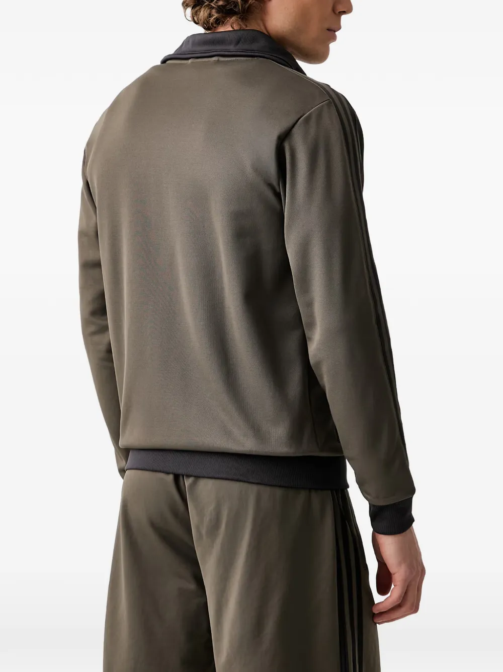 adidas logo-embroidered striped-sleeve zip-up sweat Groen