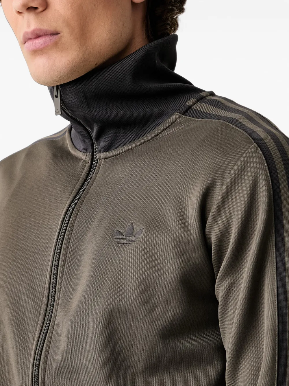 adidas logo-embroidered striped-sleeve zip-up sweat Groen