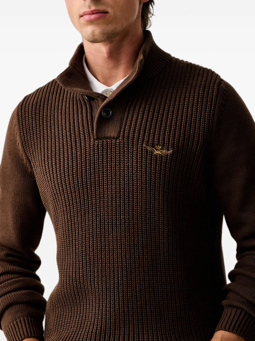 Aeronautica Militare Ribgebreide trui met knopen Bruin