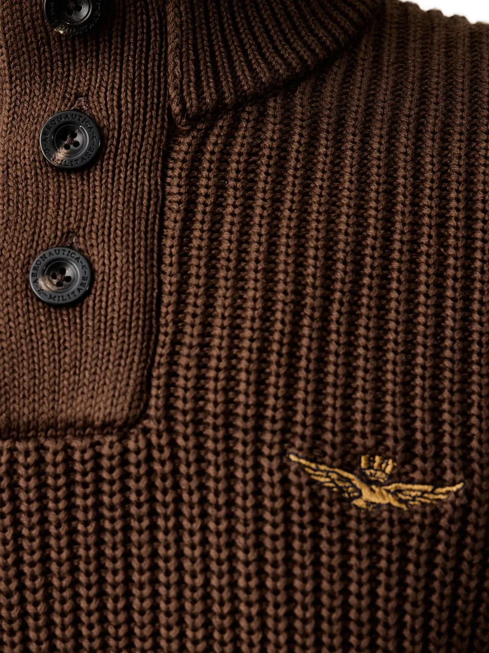 Aeronautica Militare Ribgebreide trui met knopen Bruin