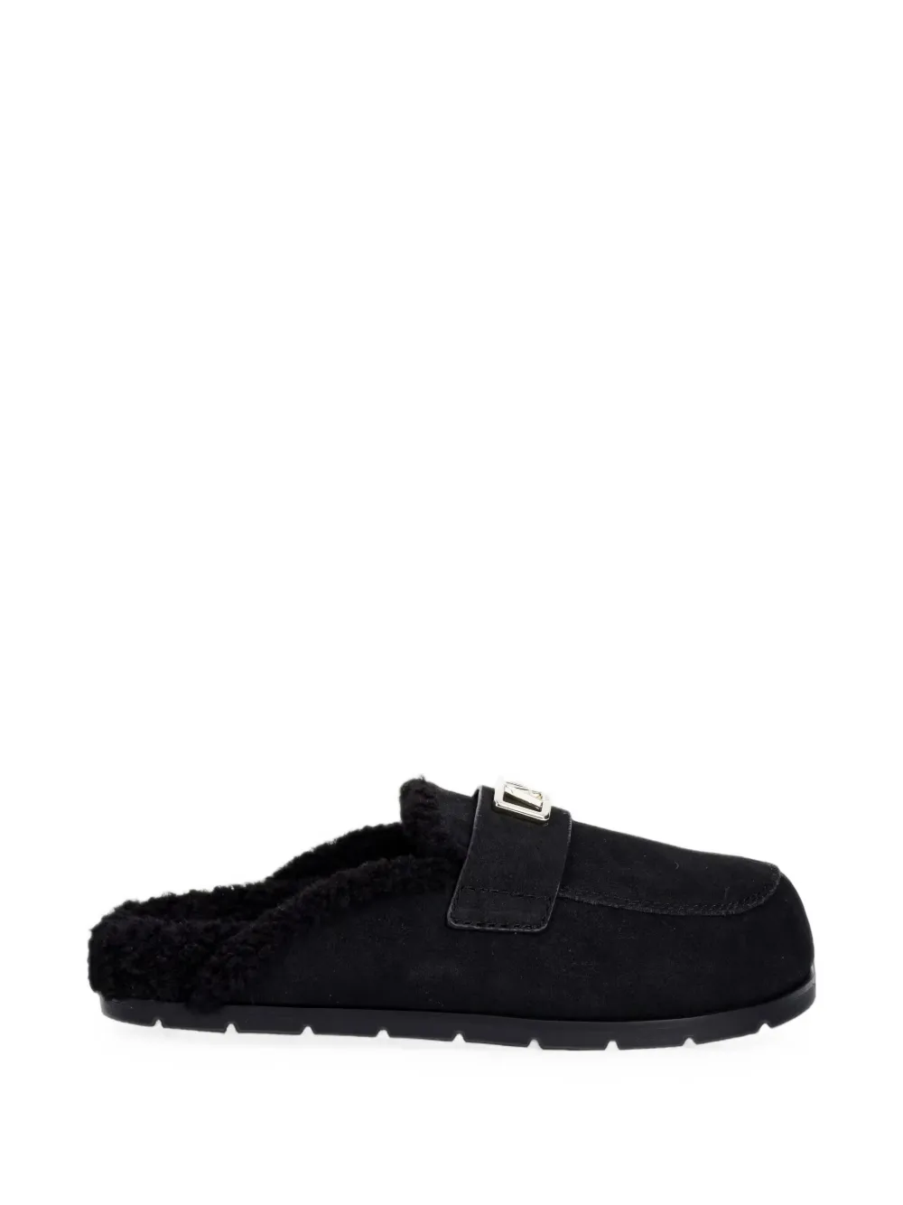 Armani Exchange logo-plaque shearling slippers - Nero