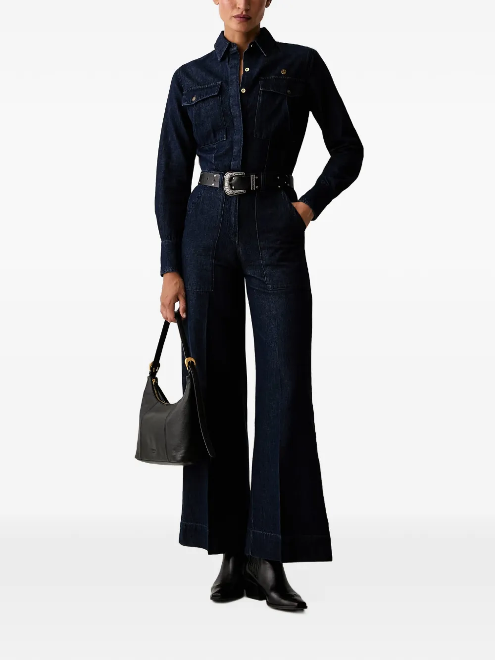 Aeronautica Militare Wide-leg Denim Jumpsuit In Blau
