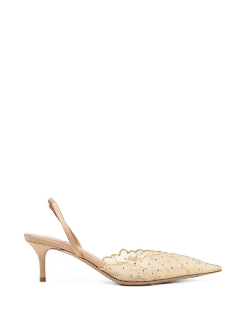 Gedebe 60mm crystal-embellished lace slingback pumps