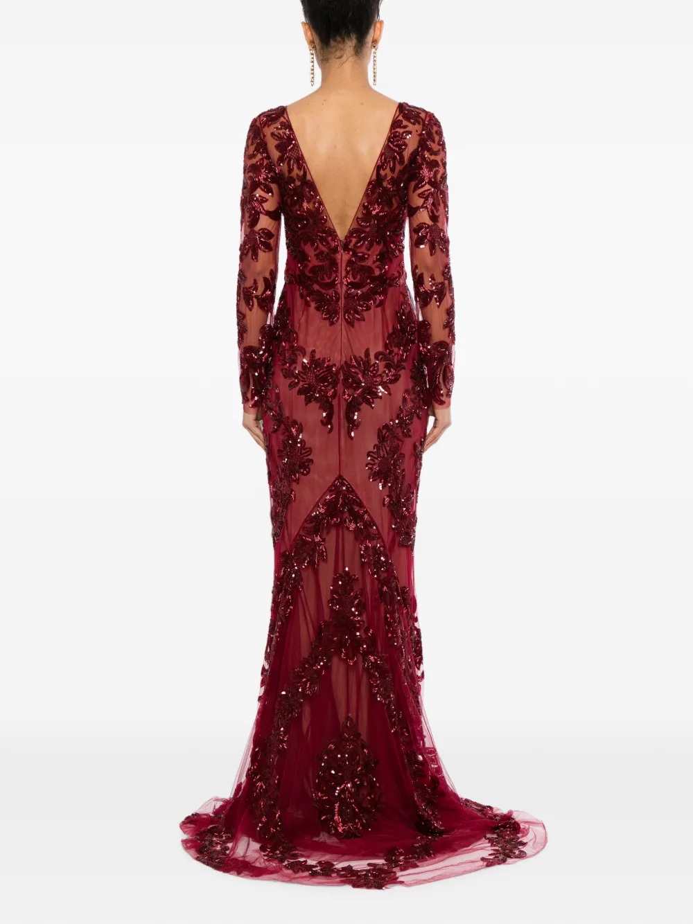 Zuhair Murad beaded lace fishtail gown Rood