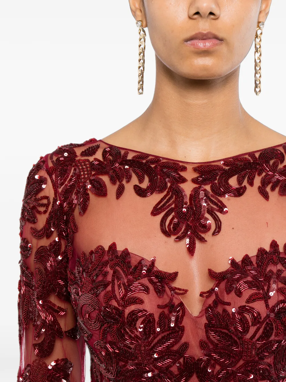 Zuhair Murad beaded lace fishtail gown Rood
