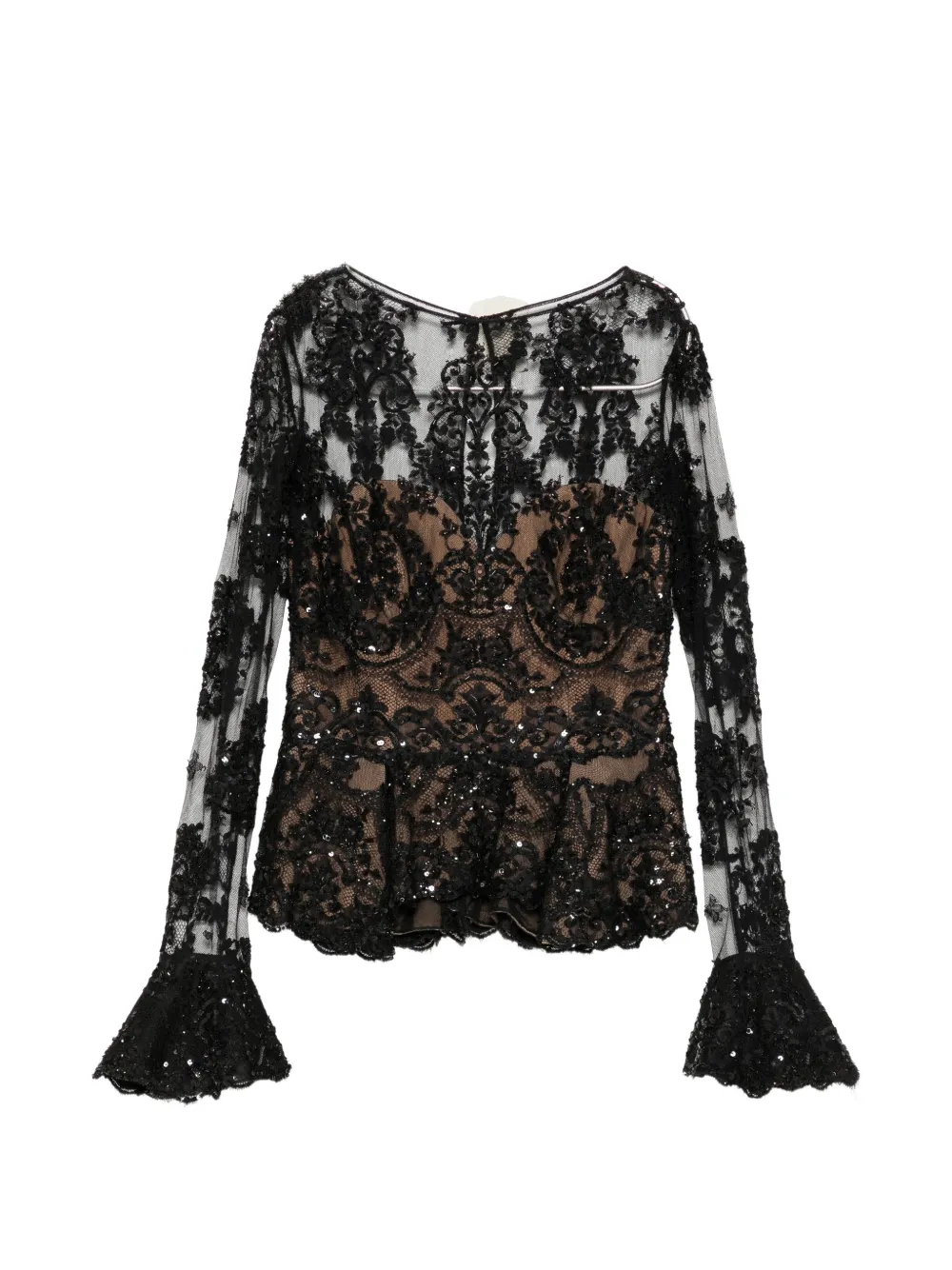 Zuhair Murad lace-embellished peplum top - Nero