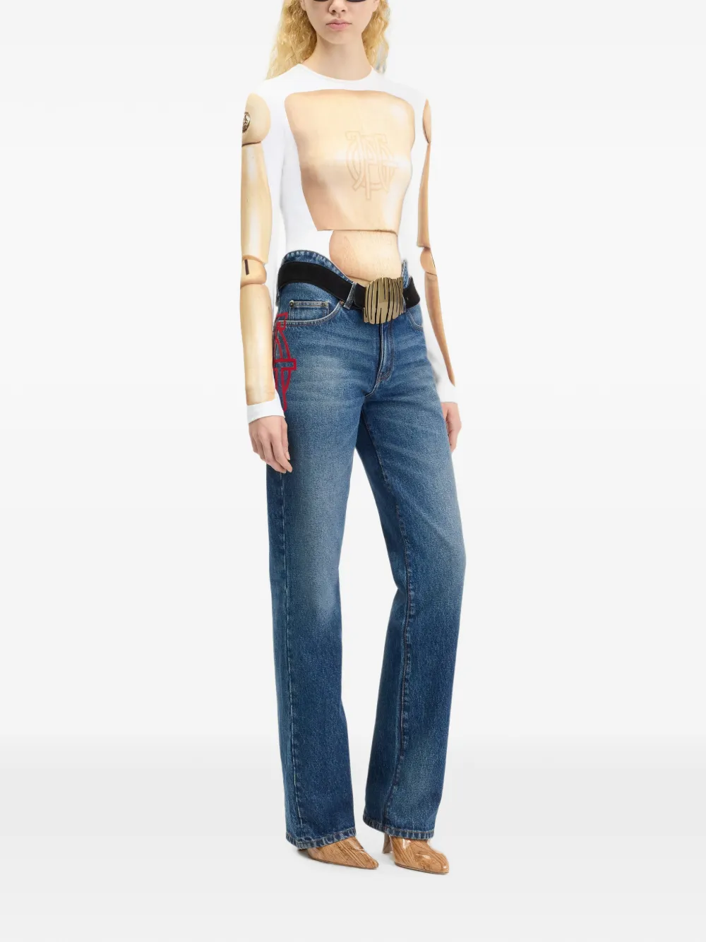 Jean Paul Gaultier The Curved JPG denim broek. Blauw