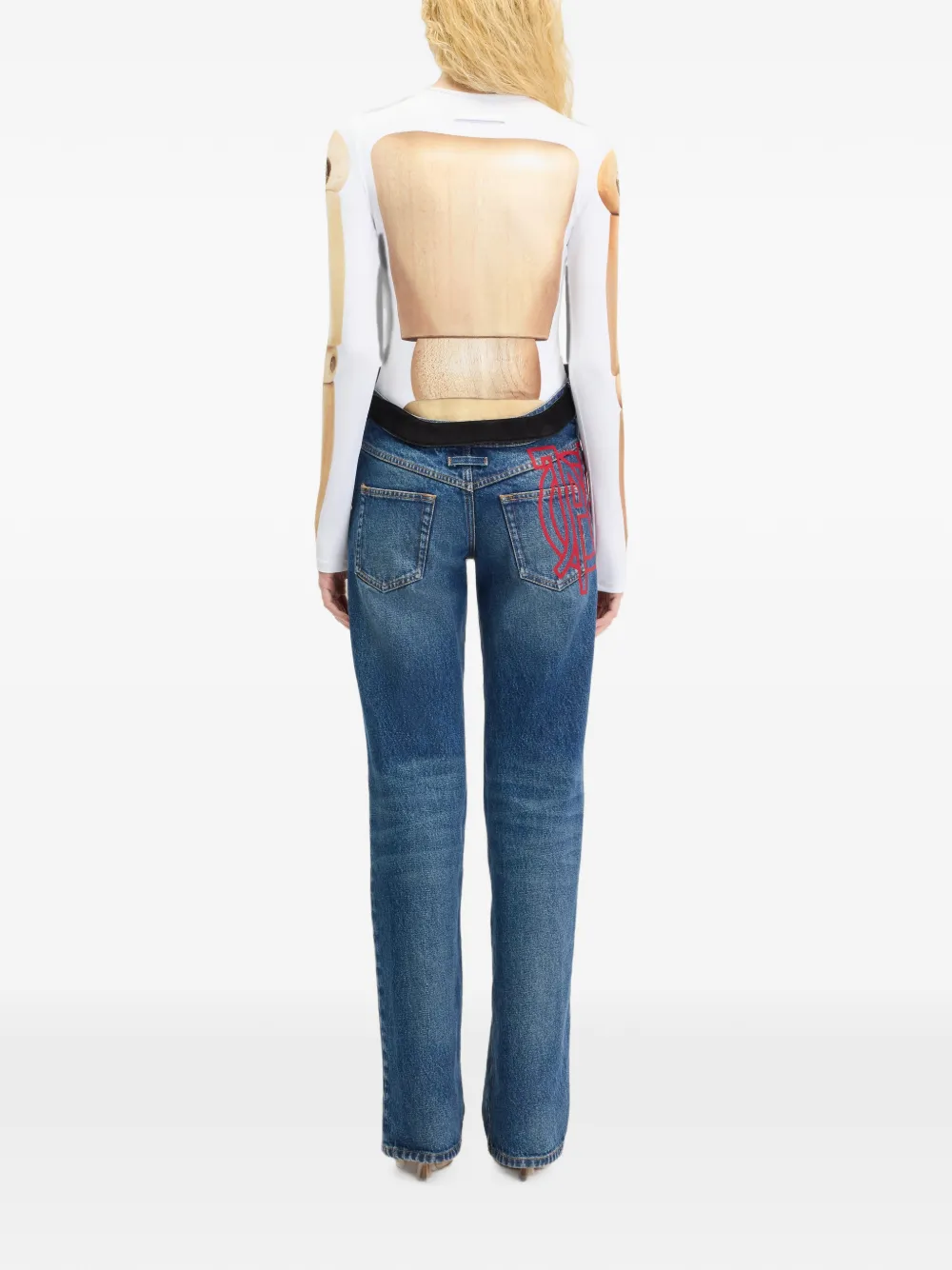 Jean Paul Gaultier The Curved JPG denim broek. Blauw