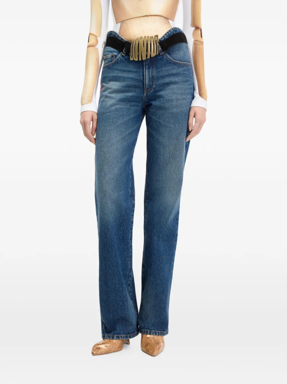 Jean Paul Gaultier The Curved JPG denim broek. Blauw