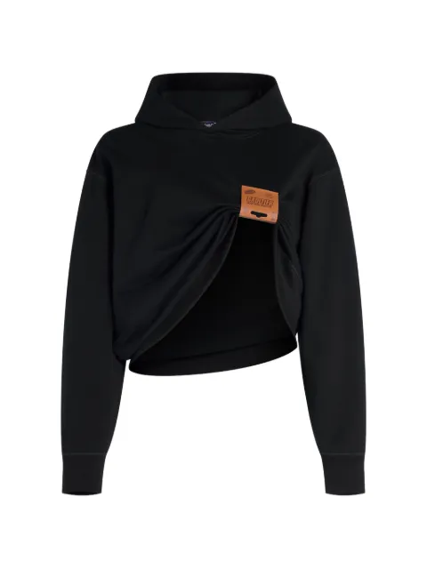Jean Paul Gaultier cotton fleece hoodie with leather tag detail