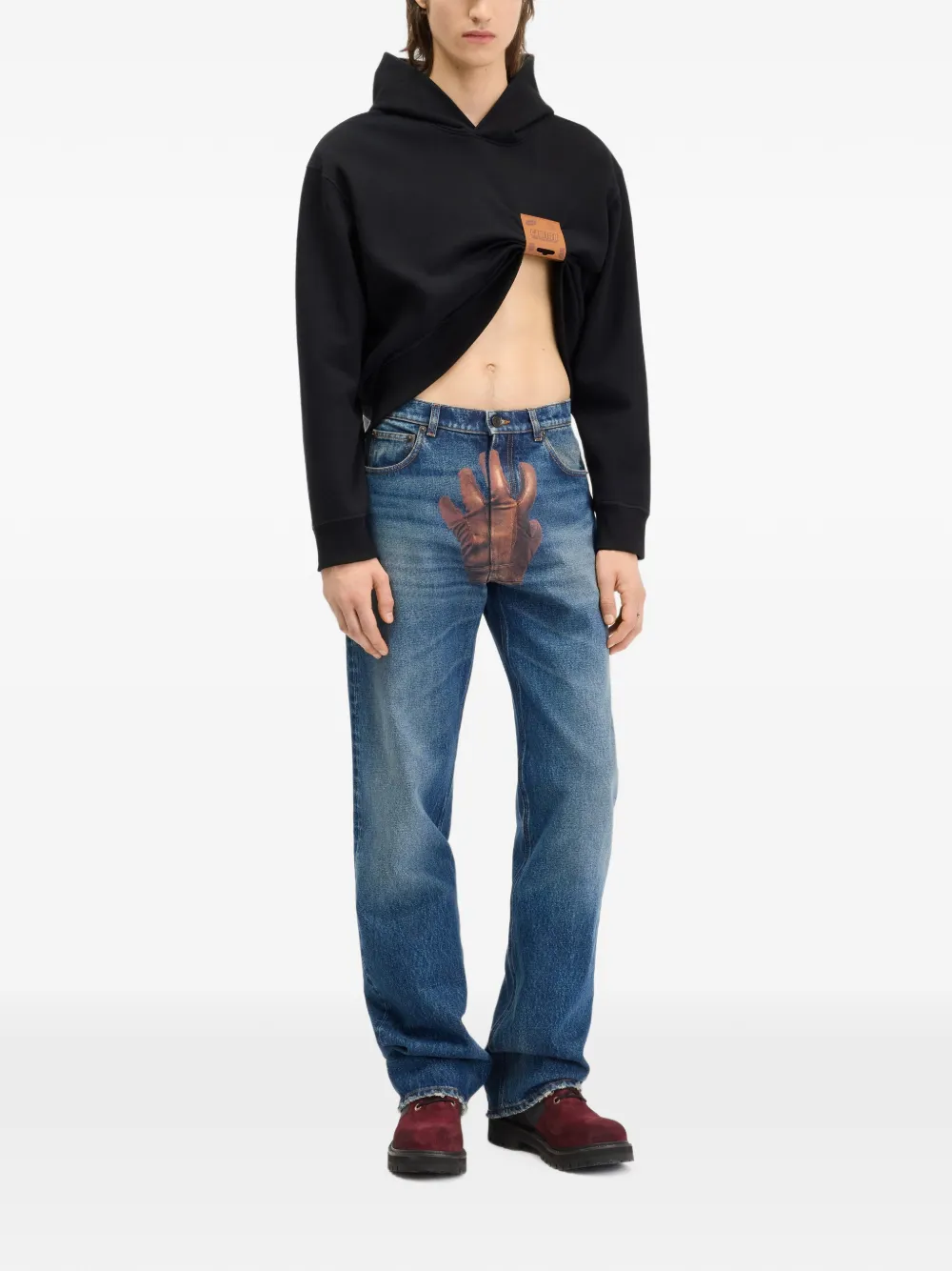 Jean Paul Gaultier Fleece hoodie met katoenen leren label Zwart