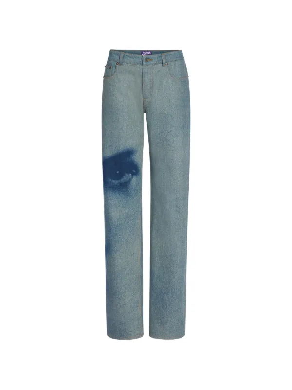 Jean Paul Gaultier Face-print Straight-leg Jeans in Blue