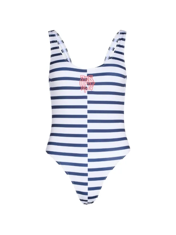 Jean Paul Gaultier The Asymetric Marinière Swimsuit in Blue