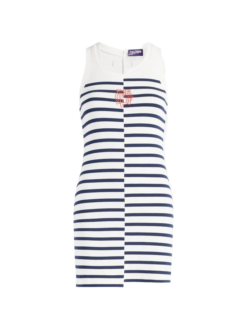 Jean Paul Gaultier stretch cotton asymetric short dress knitted Marinière with logo detail