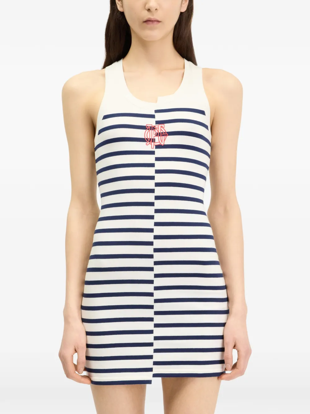 Jean Paul Gaultier stretch cotton asymetric short dress knitted Marinière with logo detail