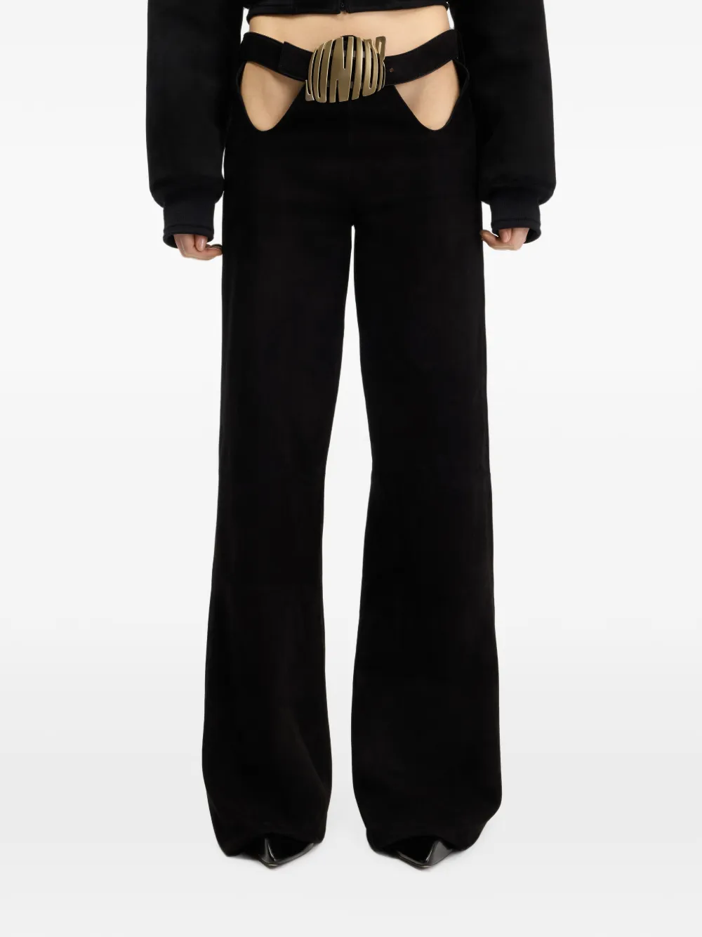 Jean Paul Gaultier Curvy suède broek met ceintuur Zwart