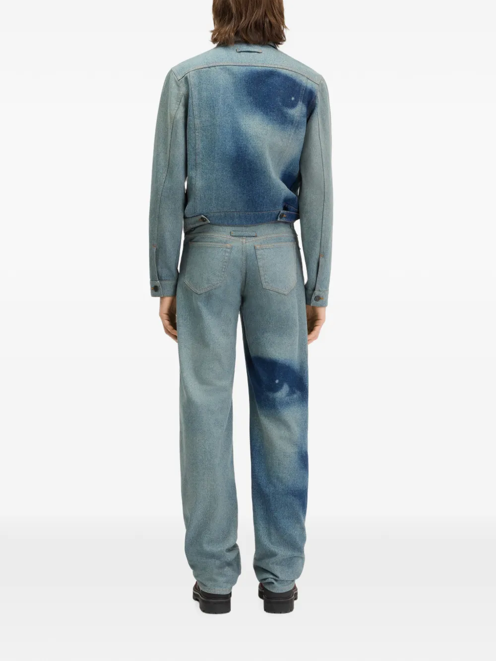 Jean Paul Gaultier Denim Jacket with Face Print in Blue, view 4