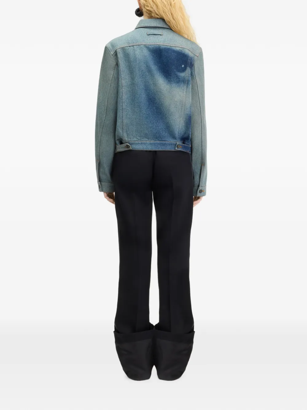 Jean Paul Gaultier Denim Jacket with Face Print in Blue, view 3