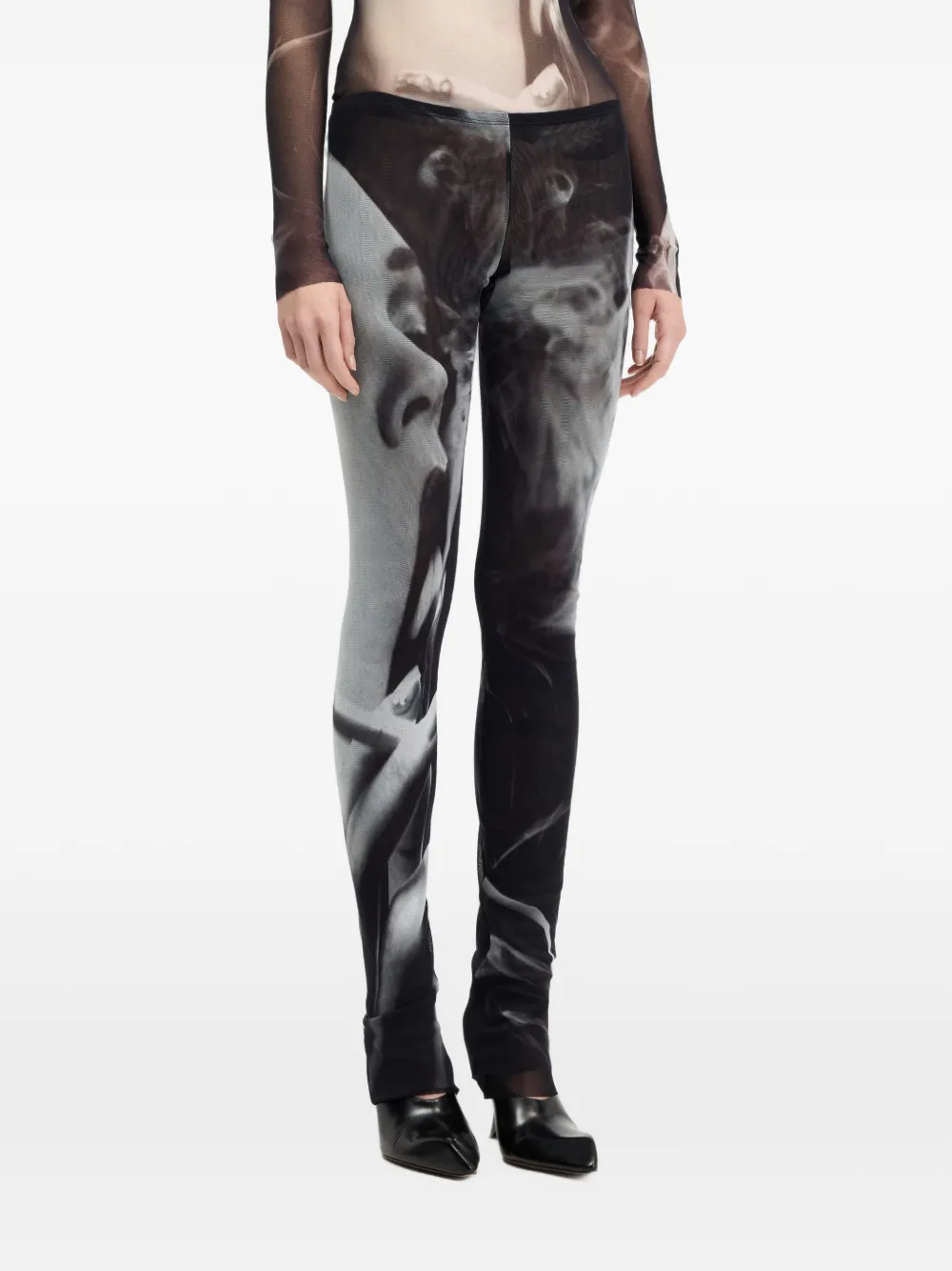 Jean Paul Gaultier Mesh flared broek met print Zwart
