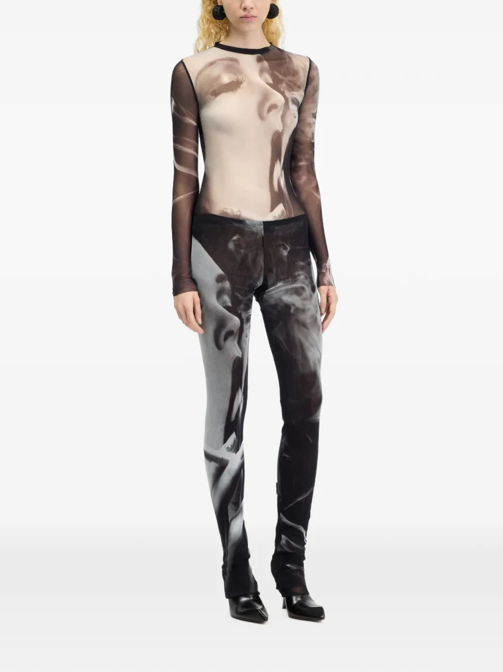 Jean Paul Gaultier Mesh flared broek met print Zwart